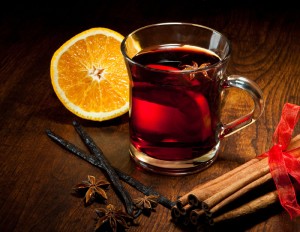 Hot wine for winter and Christmas with delicious orange and spic